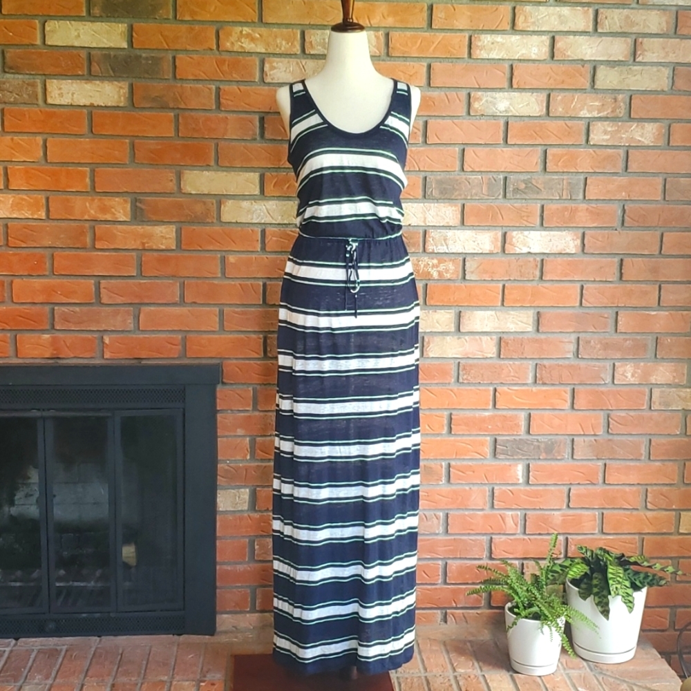 100% Linen XS Joie Maxi Dress Striped